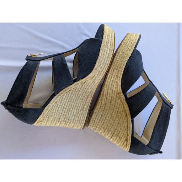 Michael Kors Size 8.5 M Damita Wedge Sandal Heels Women Shoes Navy Espadrille - Picture 6 of 10